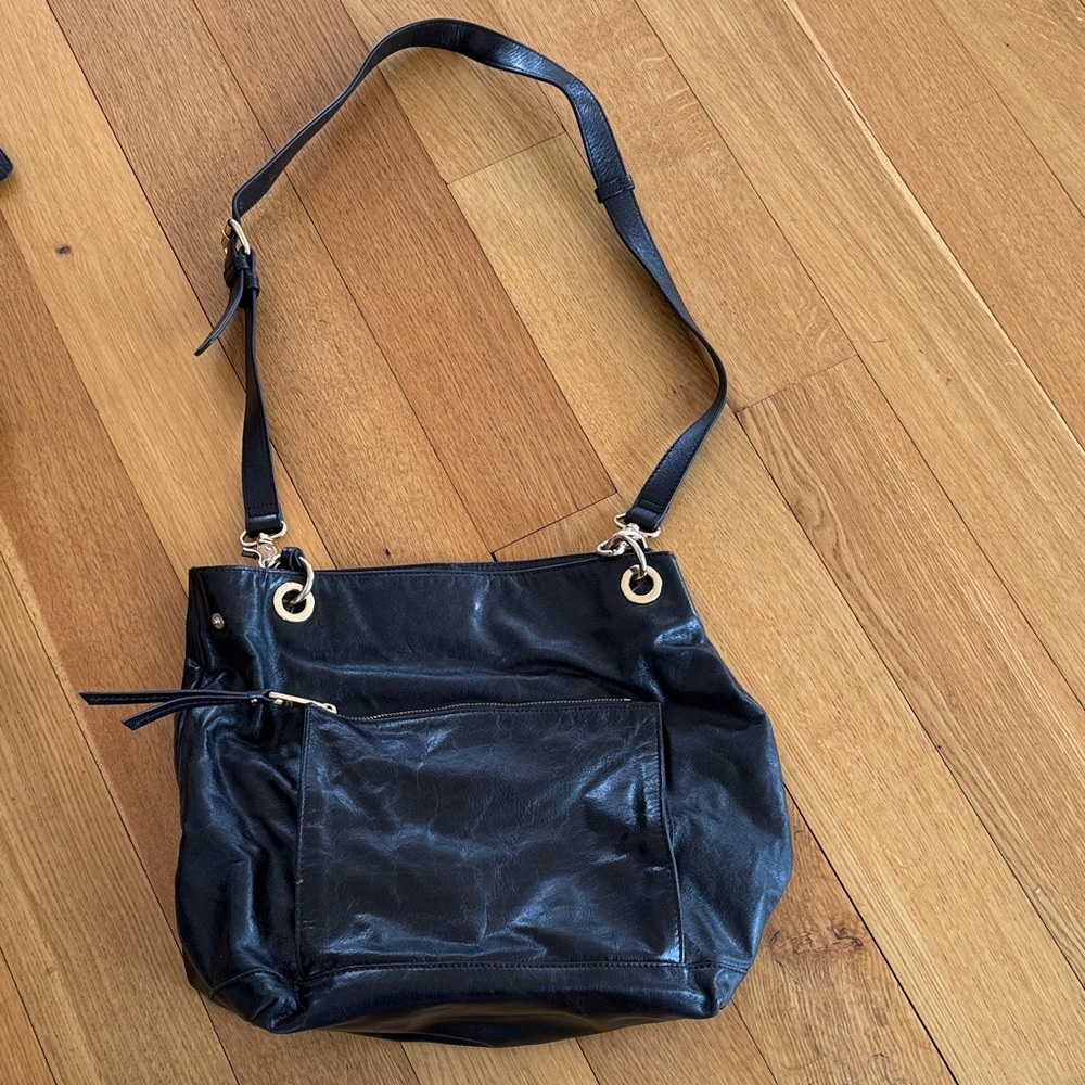 Badgley Mischka Black Shoulder Bag with Gold Accents